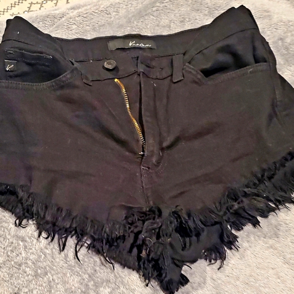 KanCan Black Jean Shorts Women Small  Frayed Denim